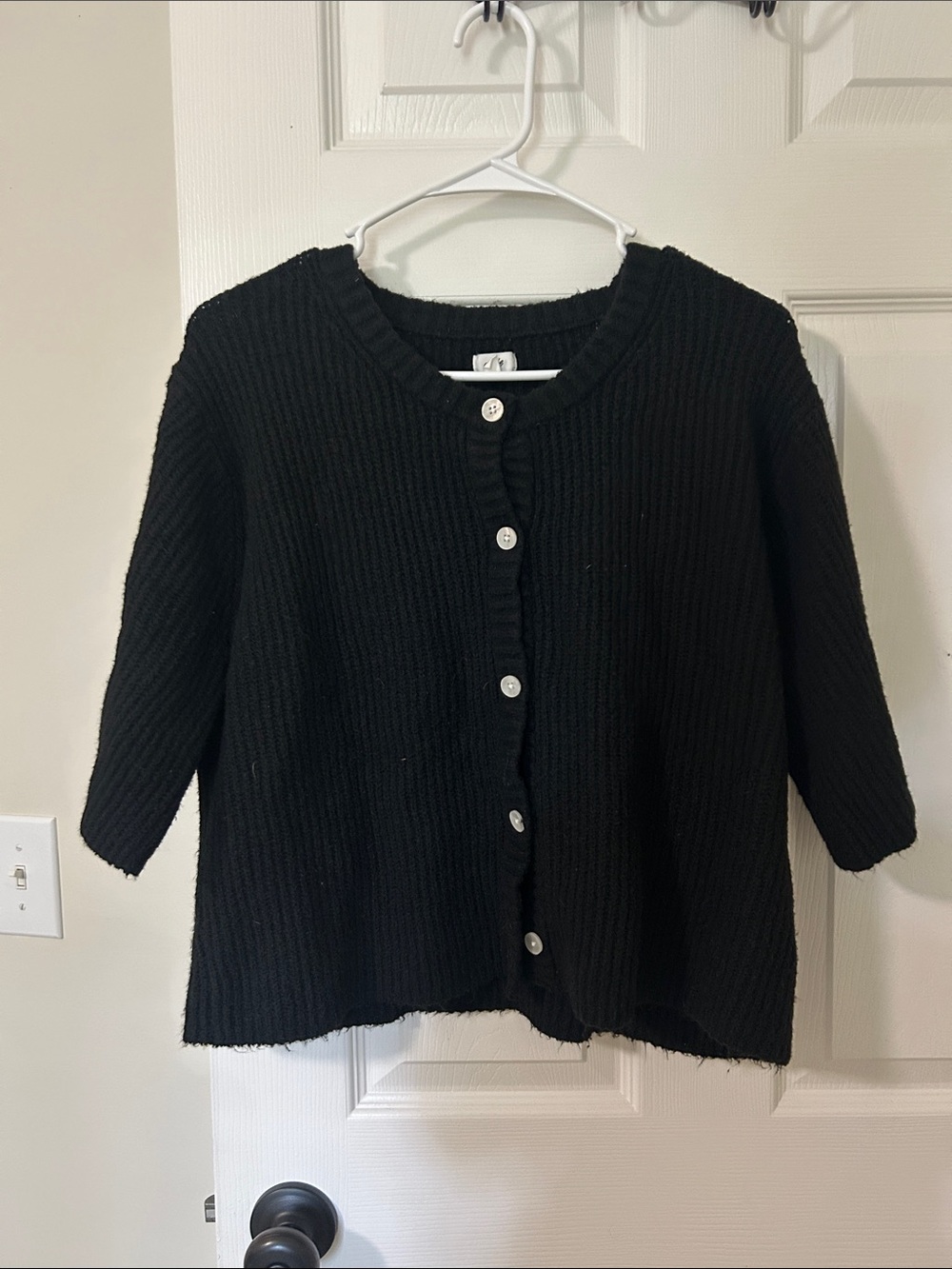 aerie Black Ribbed Button-Front Cardigan